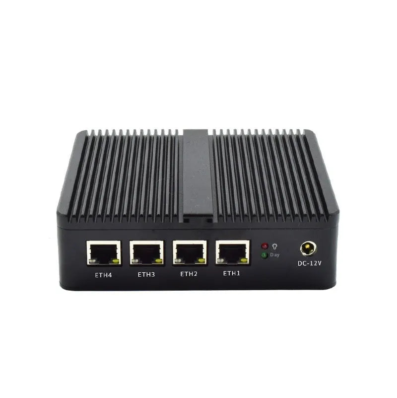 Industrial fanless microcomputer with dual network ports and compact aluminium chassis