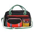 Large black sports shoulder messenger bag with shoulder strap showing exterior dimensions