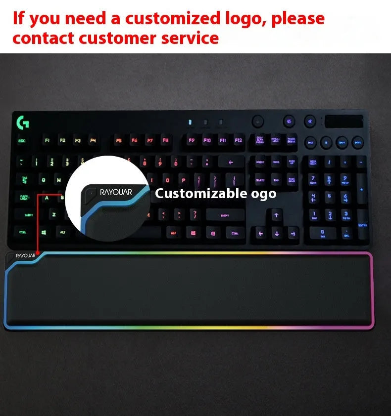 Cowhide keyboard wrist rest support in black, with high-rebound design and USB Type-C data line, waterproof and non-slip surface