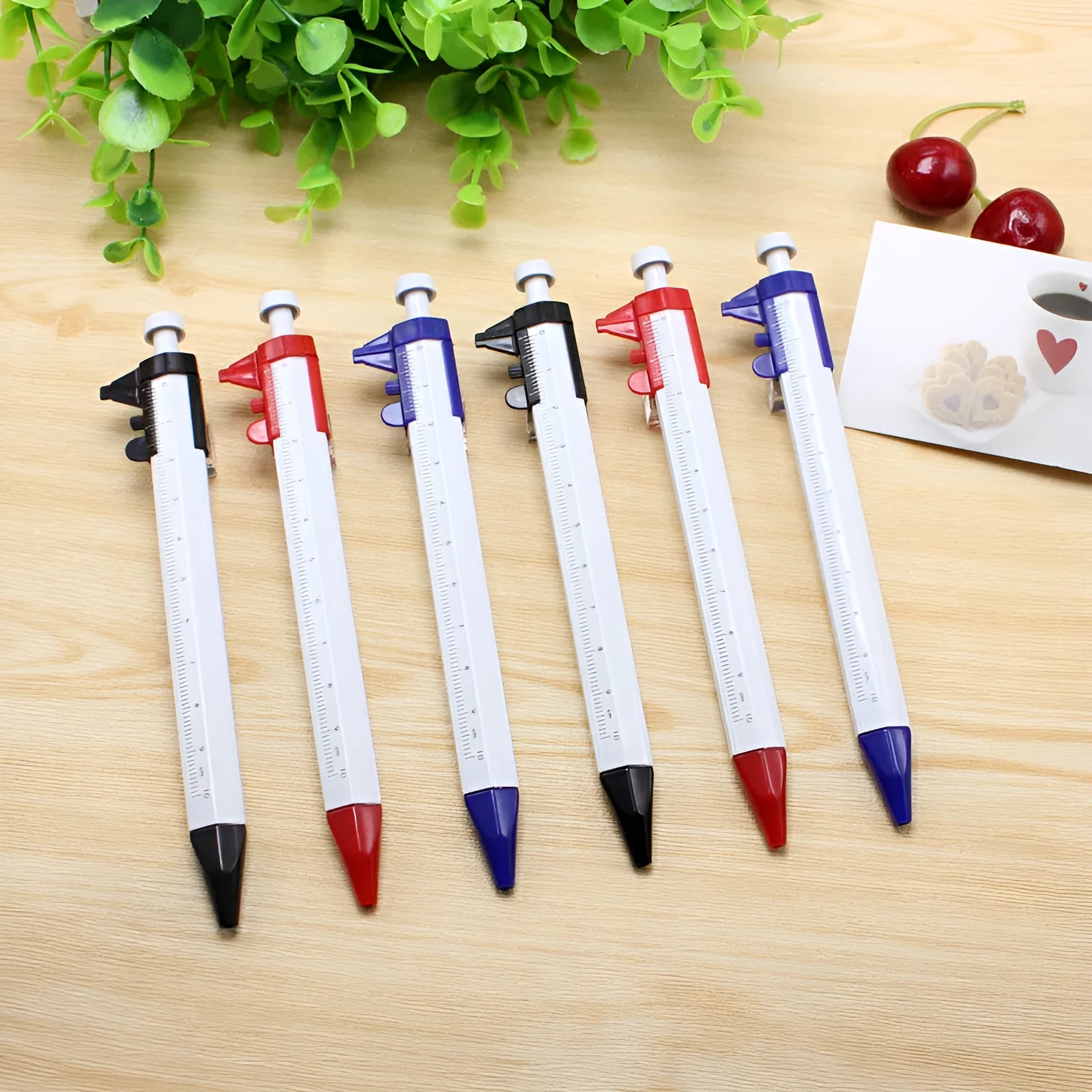 15cm long multifunction ballpoint pen with integrated slide caliper in assorted colours