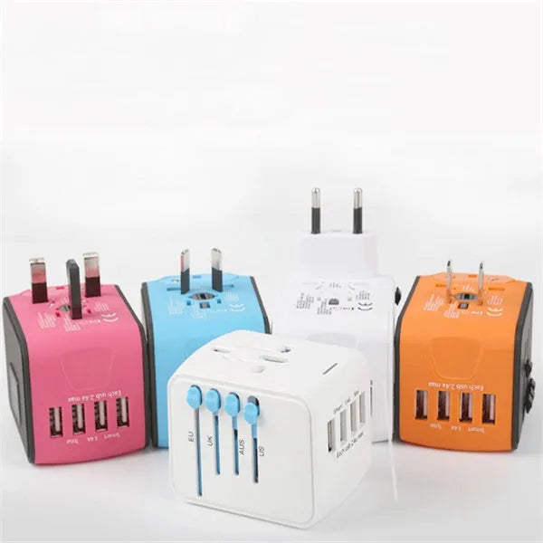 Multi-function travel socket adapter with USB, PC shell, 66x53x52mm, black