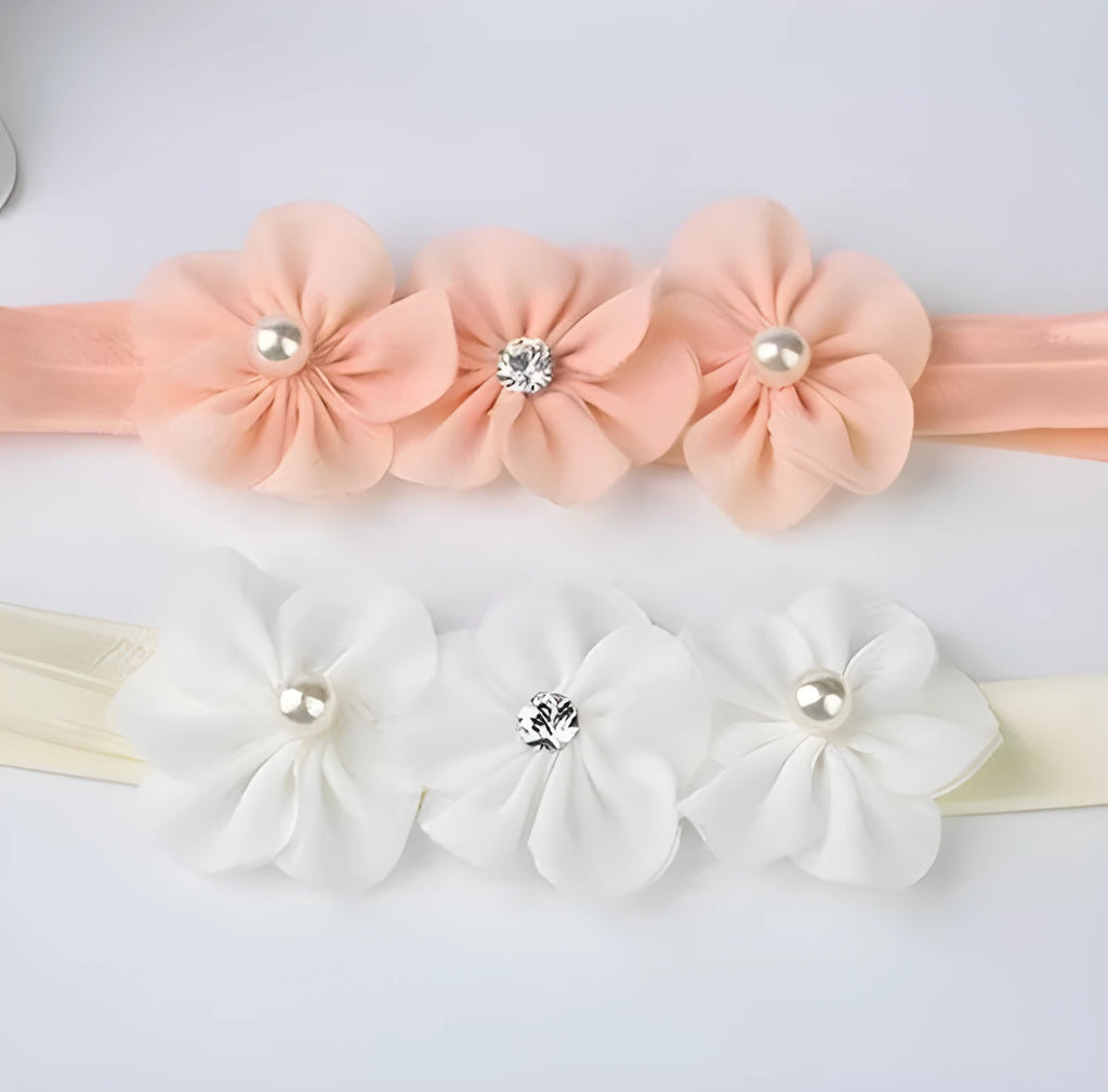 Three plum blossom baby headband fabric flower pink white Korean style infant hair accessory