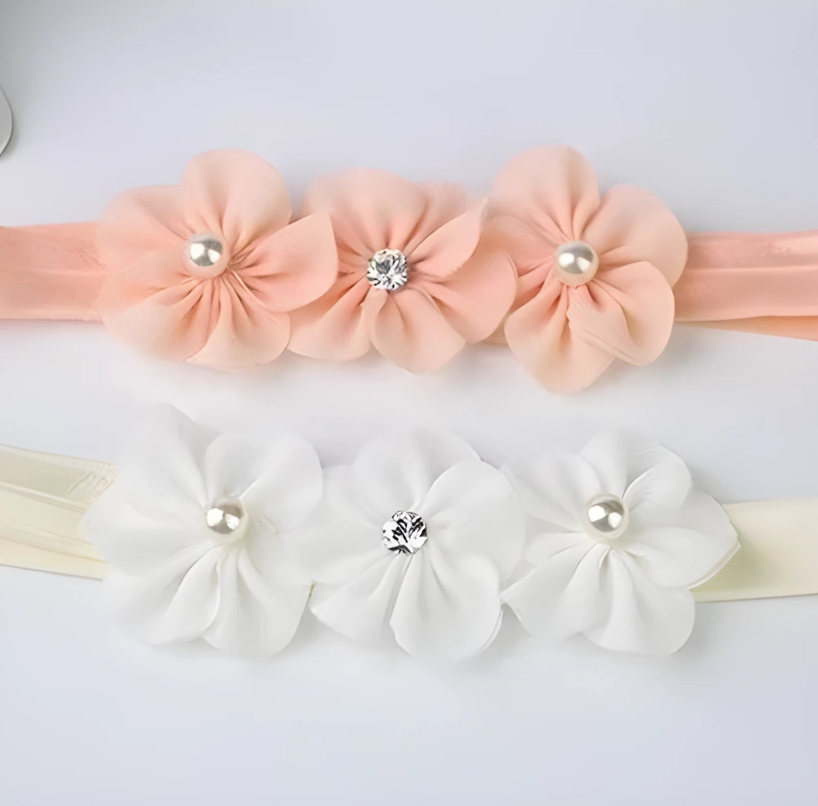 Three plum blossom baby headband fabric flower pink white Korean style infant hair accessory