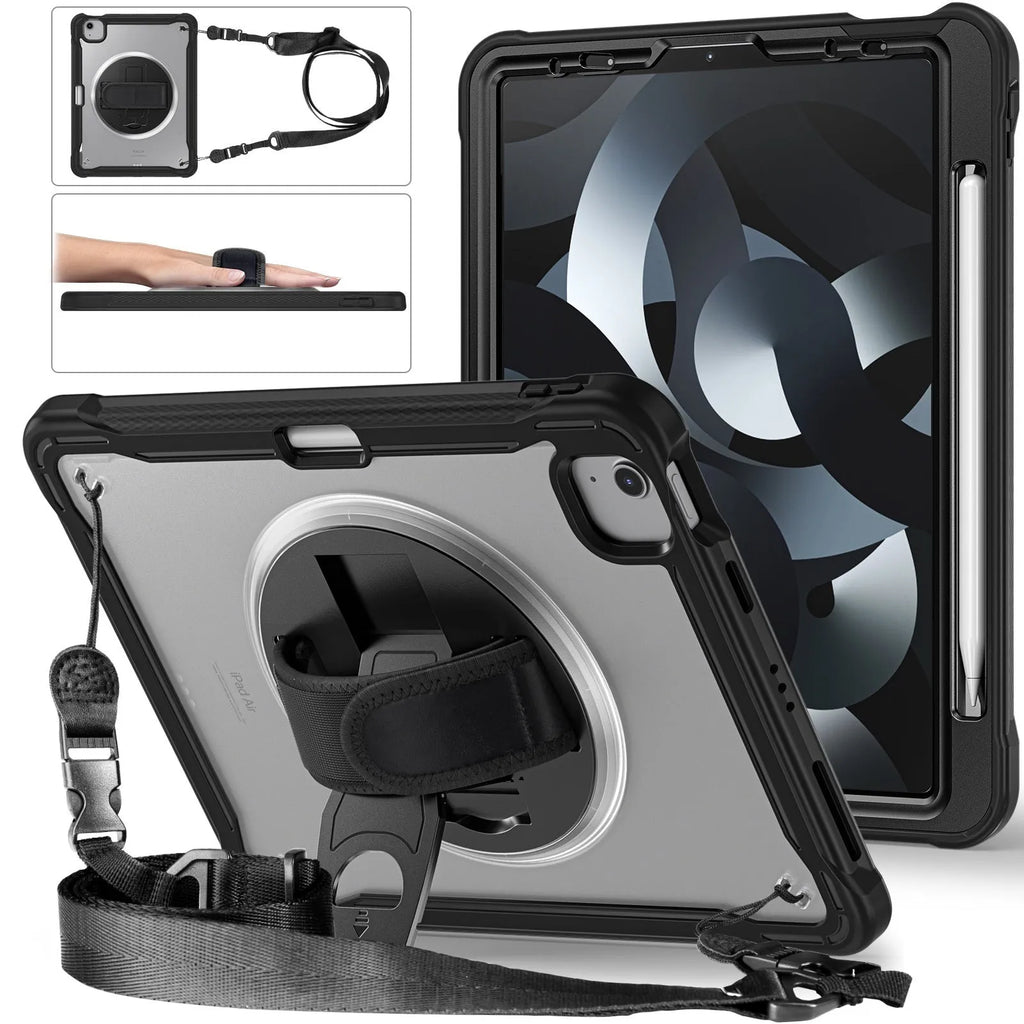 iPad Mini 6 case with rotating bracket and shoulder strap, PC TPU all-inclusive cover in khaki