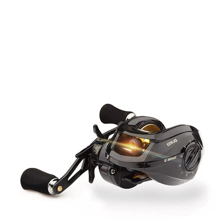 Carbon fibre baitcasting reel with magnetic centrifugal drop wheel, 7.0:1 gear ratio, 12kg braking force, left hand crank