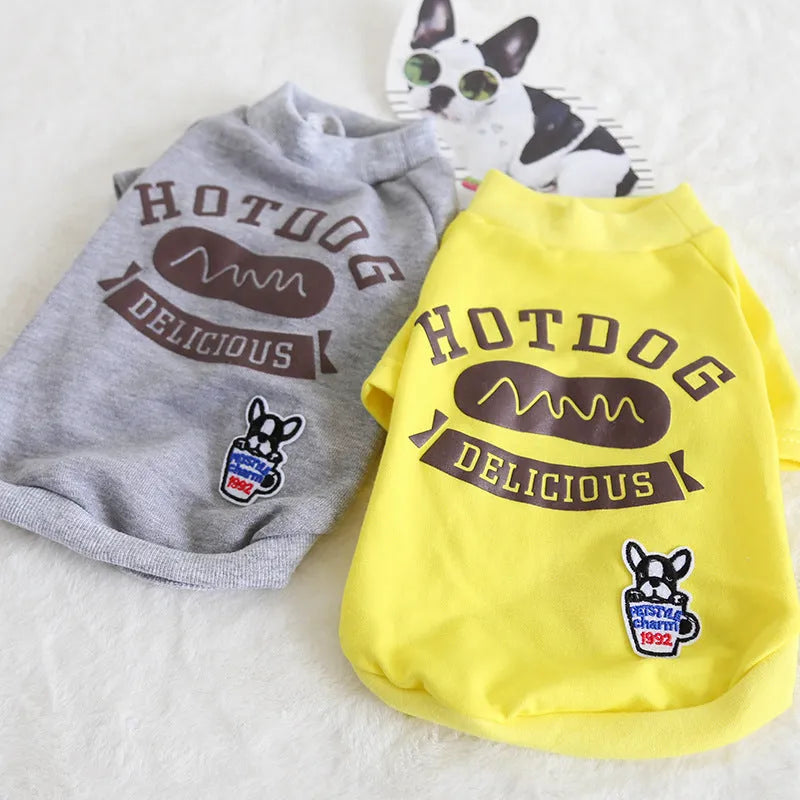 Grey and yellow cotton dog coat size XS for small dogs on white background
