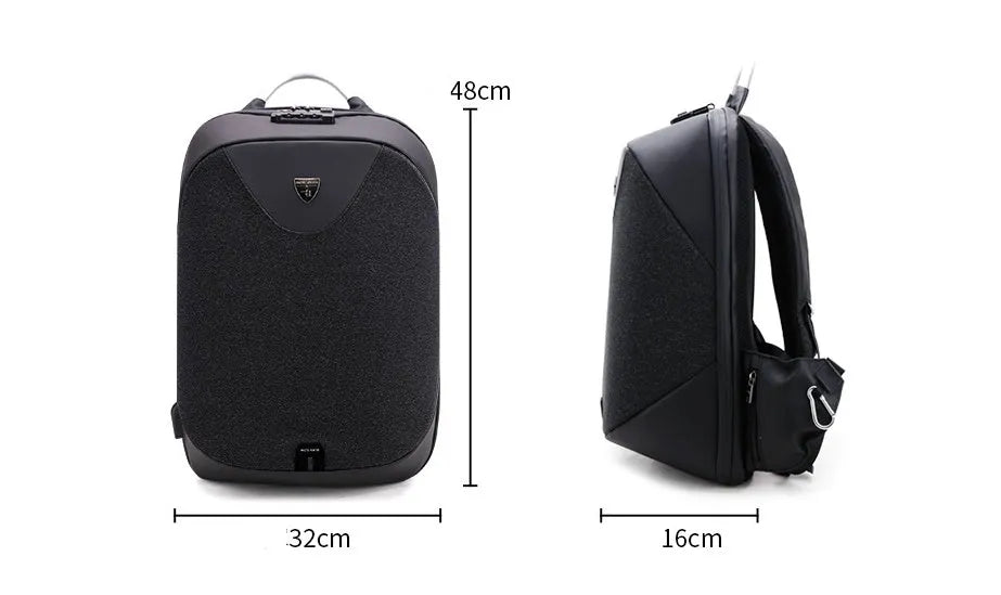 Men's anti-theft double shoulder bag polyester 15.6 inch laptop backpack black