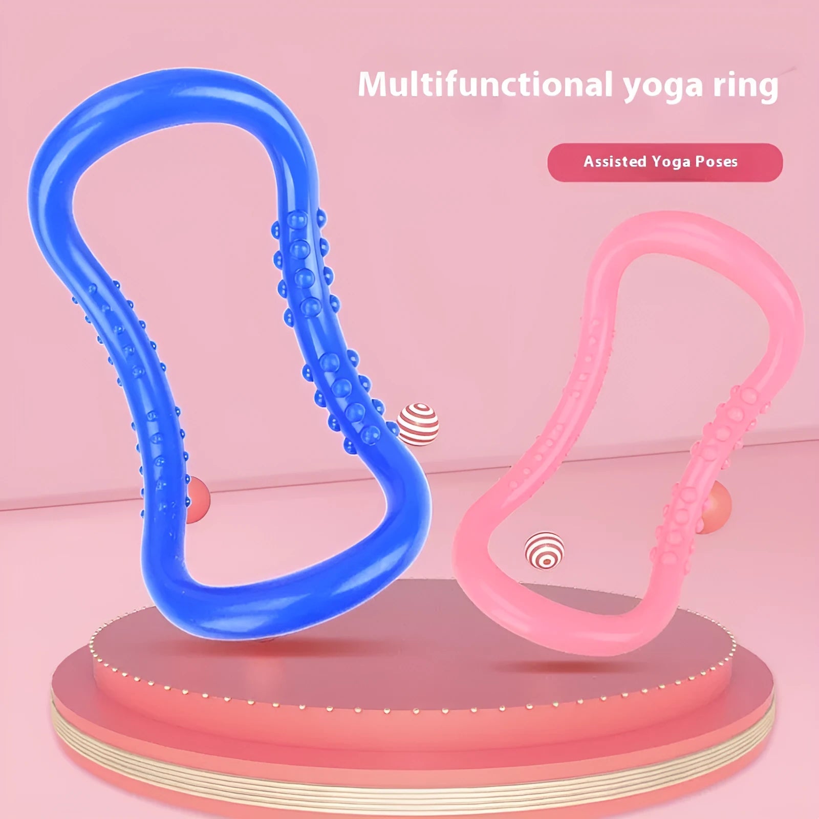 PP plastic yoga ring stretching aid in blue, pink or purple for back opening exercises