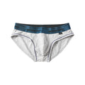 Men's low waist cotton briefs in a solid colour with contrast trim, shown in one of nine available colour combinations.