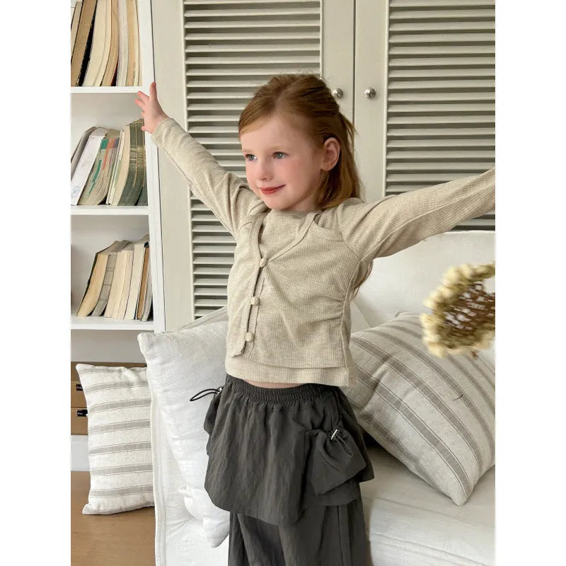Apricot girls cotton t-shirt with cartoon pattern