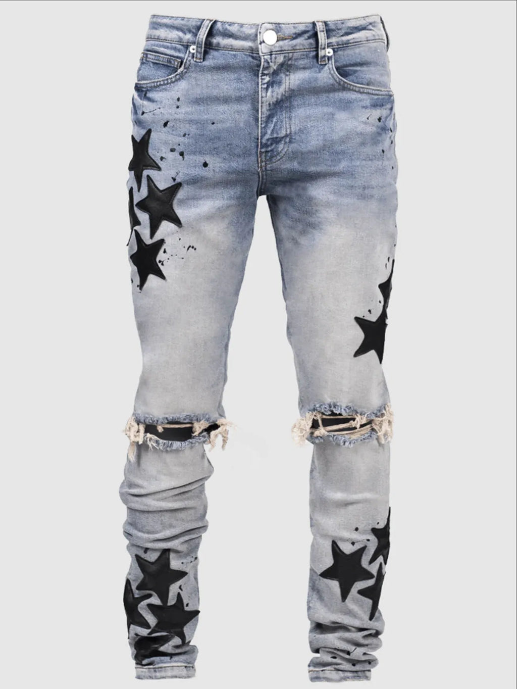 Men's slim fit blue jeans with embroidery detail and stretch fabric