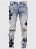 Men's slim fit blue jeans with embroidery detail and stretch fabric