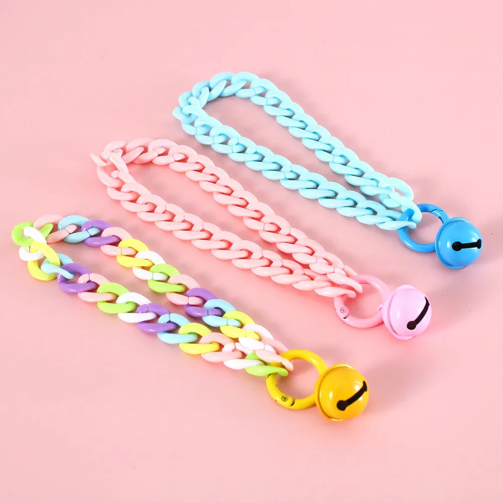 Macaron candy colour plastic adjustable pet collar for cats or dogs in blue or pink.
