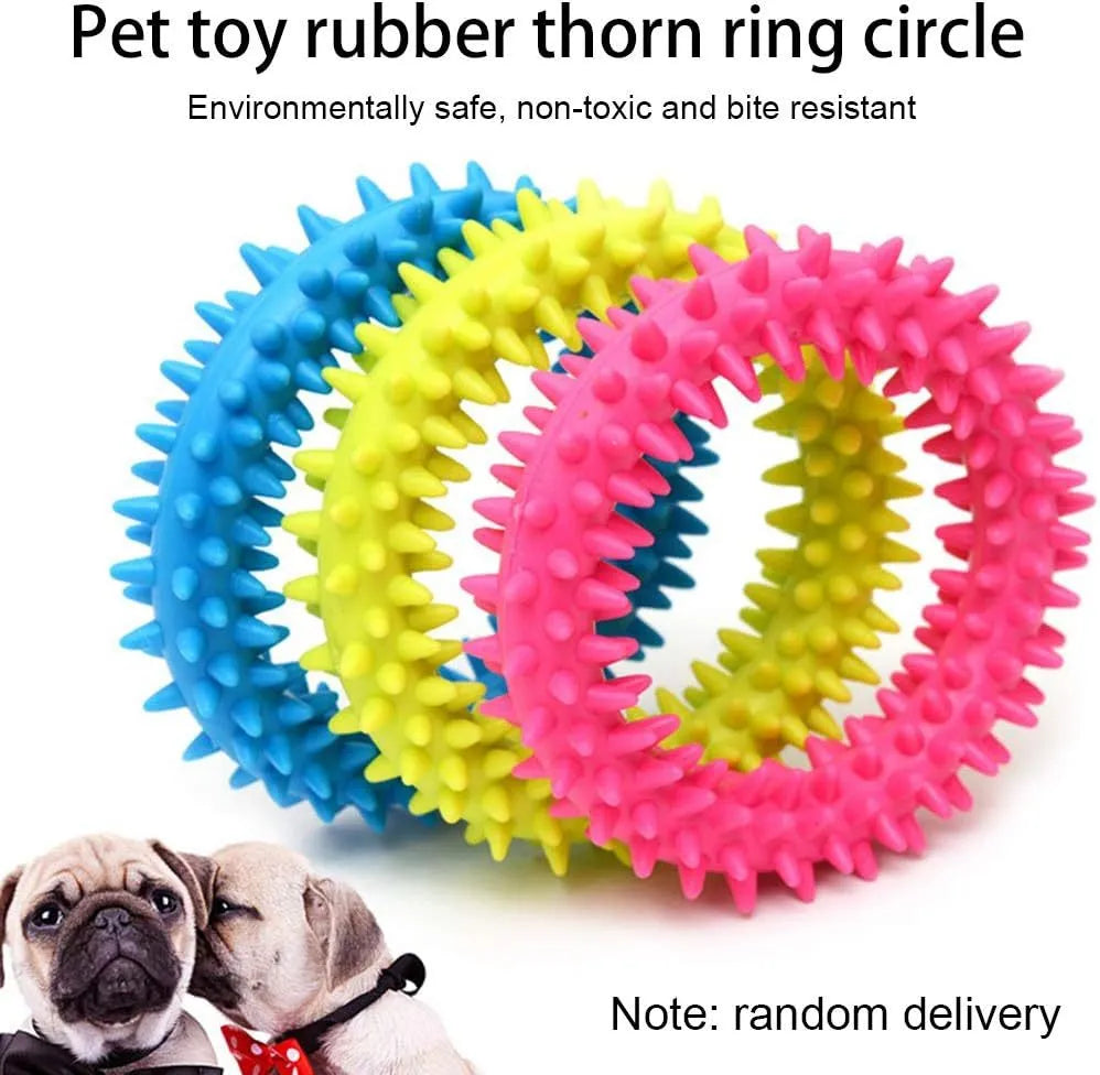 Blue spiky circle ring dog chew toy made from TPR for dental cleaning and bite training