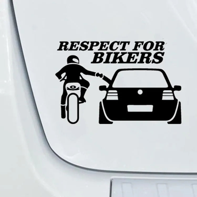 Cartoon funny motorcycle rider car sticker in A Black on a reflective polyester film surface, size 13x19cm
