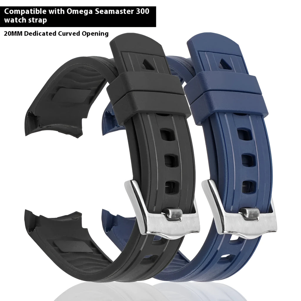 Original style replacement watch strap in multiple colours with silver buckle, shown in 20mm and 22mm widths.