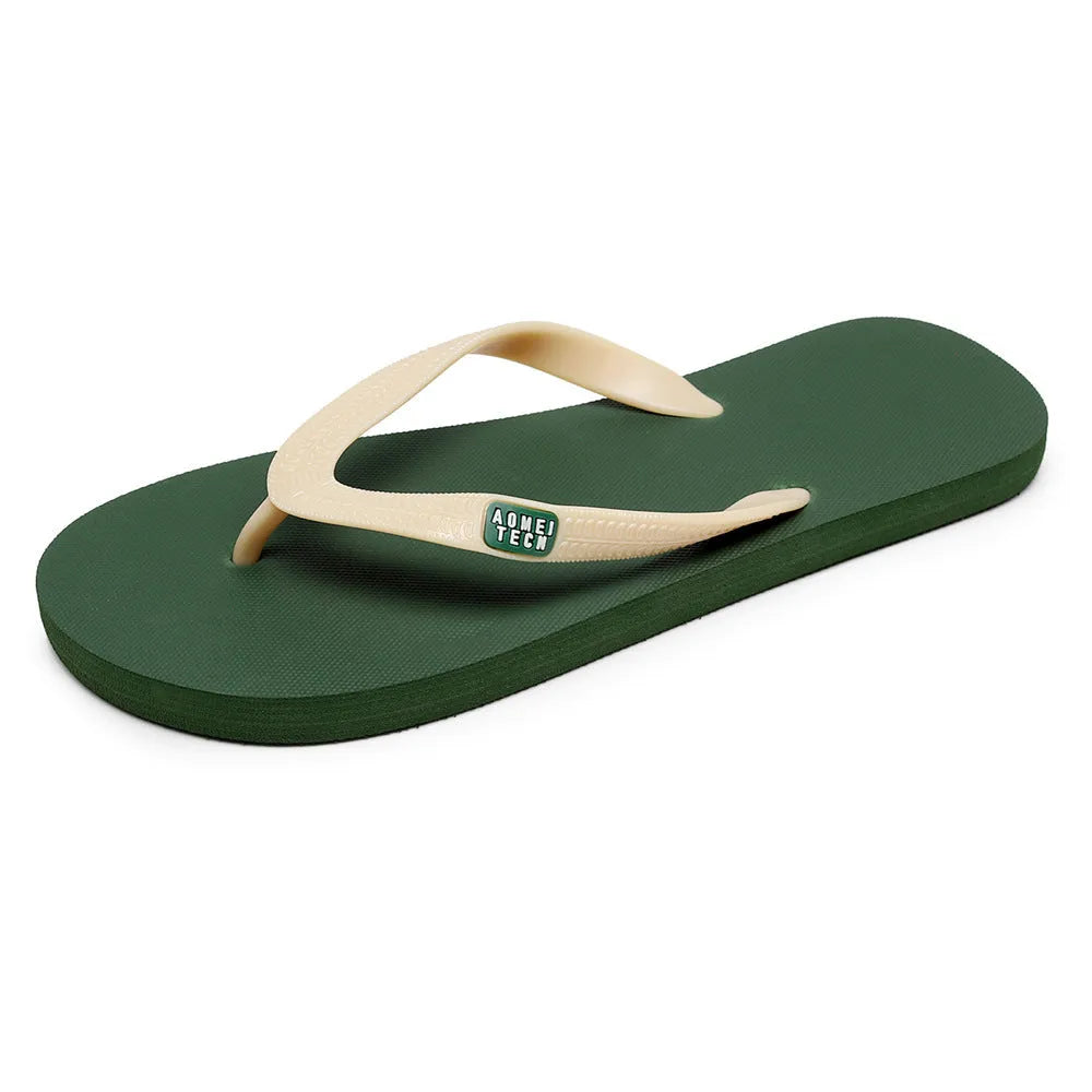 Men's black rubber flip-flop with vulcanised sole and EVA upper, shown from the side.
