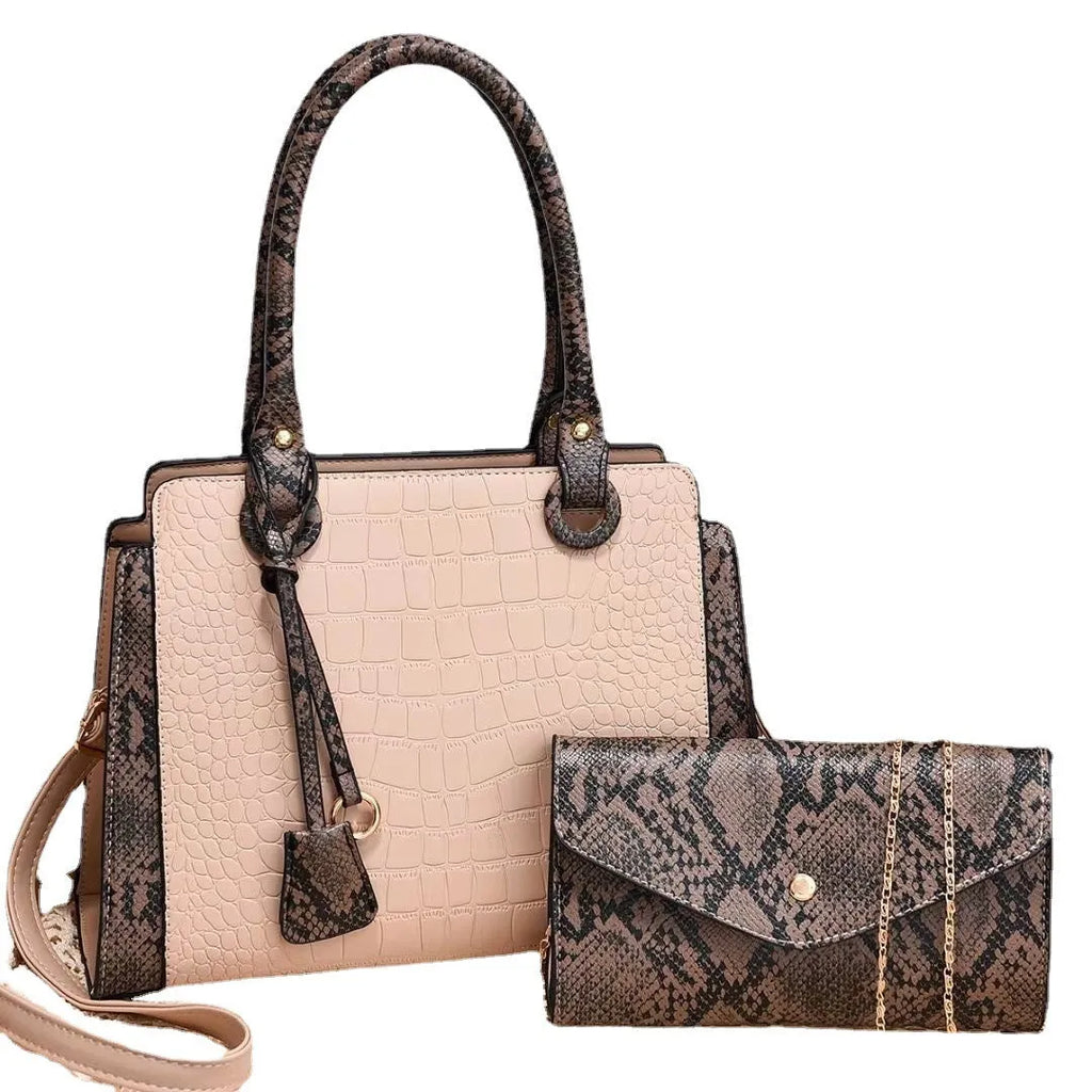 New Serpentine Stitching Fashion Combination Bags, PU leather handbag and crossbody bag set with contrast colour accents, available in multiple colours