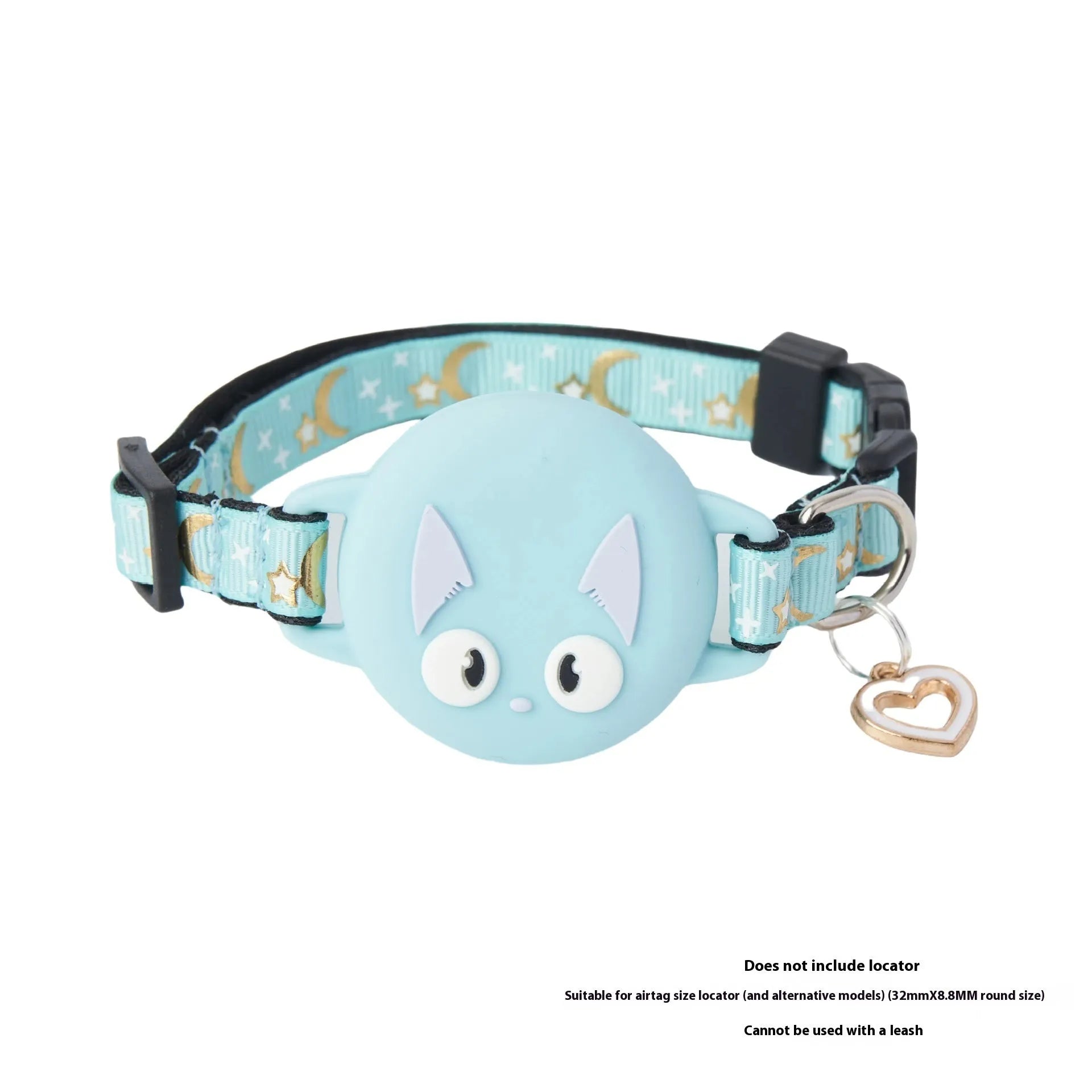 Pink plastic AirTag protective case clipped to a black cat collar, showing the snap-shut lid.