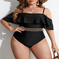 Black women's one-piece polyester swimsuit on a hanger