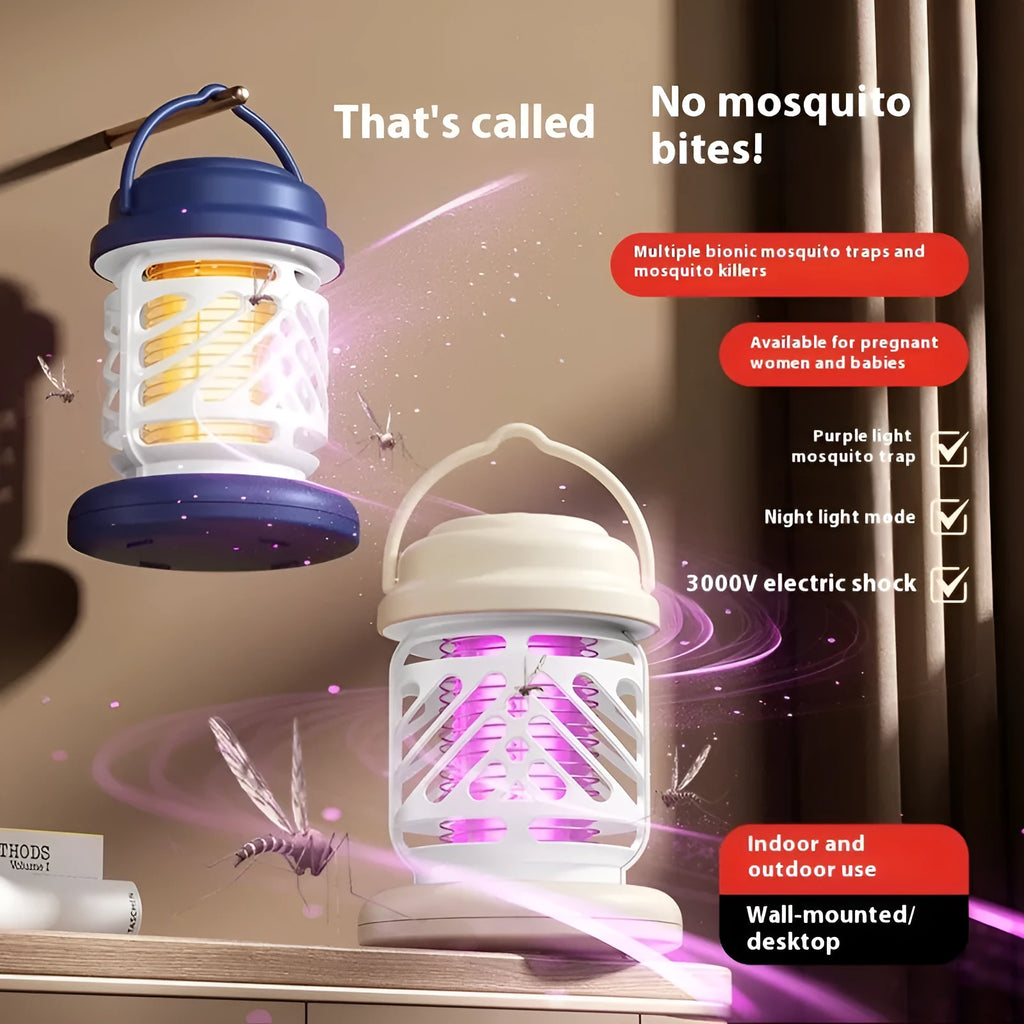 Outdoor mosquito killing lamp in white ABS plastic with electric shock grid, rechargeable