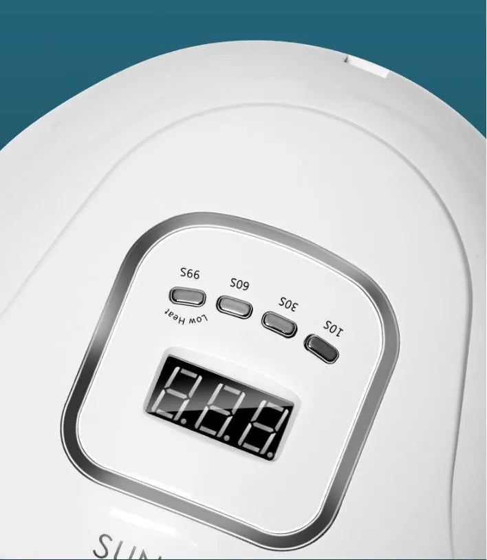 White nail polish baking lamp dryer with dual UV LED light source and timer display