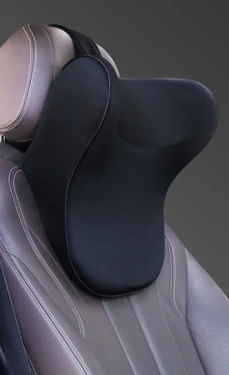 Grey car headrest and lumbar support memory foam cushion set with breathable fabric cover