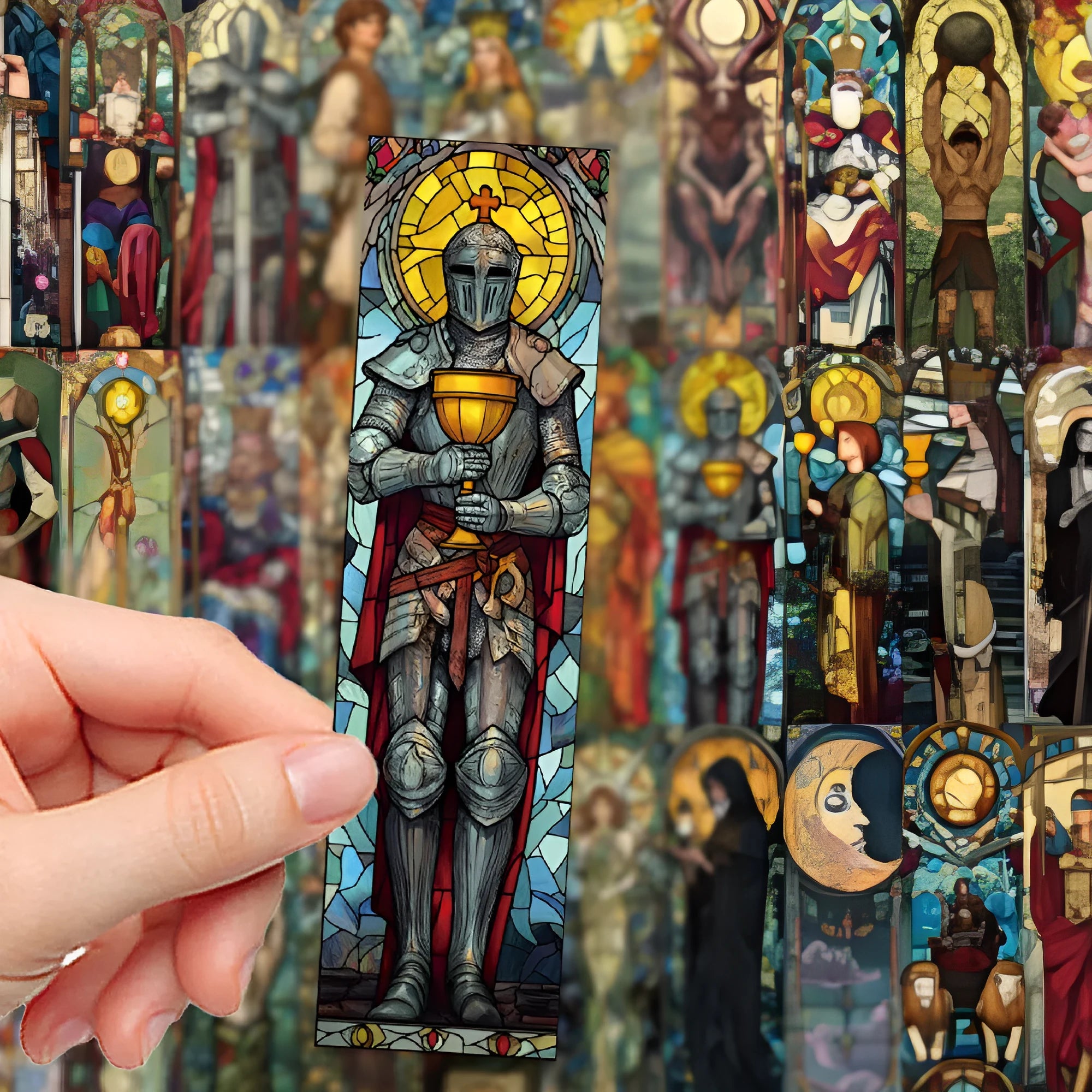 Portable Home set of 30 painted glass tarot themed paper bookmarks in cute handmade style.