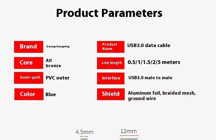 USB 3.0 A Male to A Male data cable for external hard drive enclosures with nickel-plated connectors.