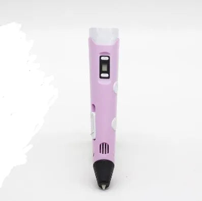 Yellow 3D printing pen with 12 colour PLA filament spools and UK power adapter on a white background