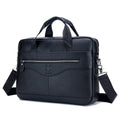 First layer cowhide leather messenger bag 14 inch multifunctional briefcase in black colour with printed casual style