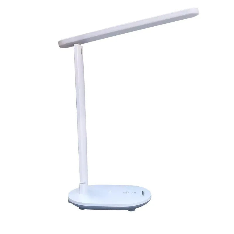 White LED charging table lamp with touch switch and ABS shade on a desk
