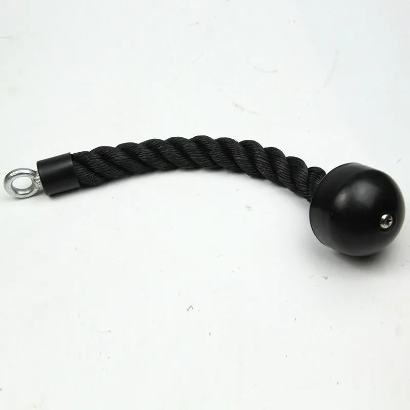 Biceps rope cable machine attachment with nylon rope, PU plastic head, and electroplated steel lifting lugs