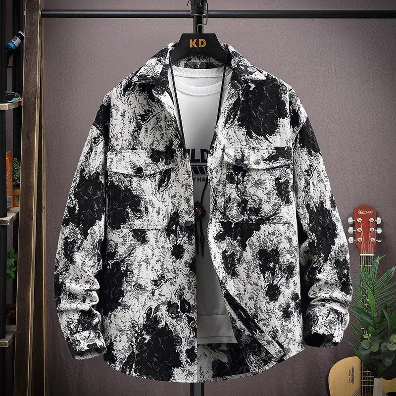 Casual long sleeve lapel shirt coat in a straight hem design, shown in a colour like blue or black
