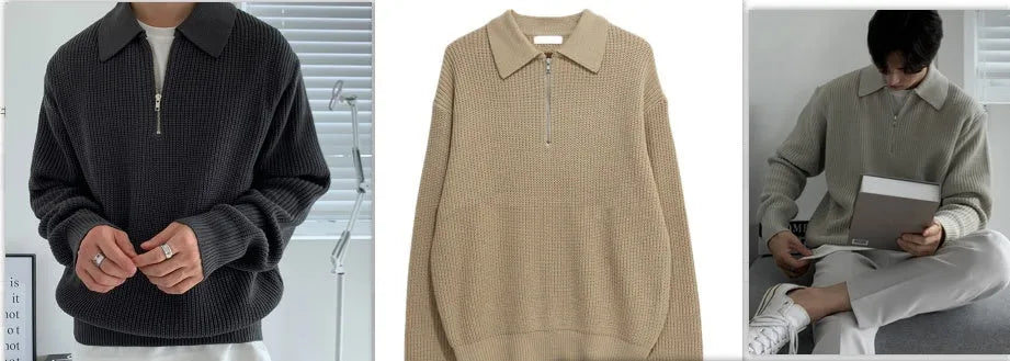 Long-sleeved sweater coat in solid colour, 100% polyester fibre, no-ironing treatment, available in khaki, grey, black, Asian sizes M-XXXL