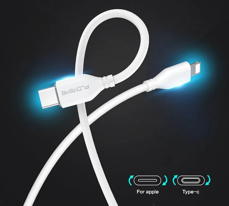 White USB-C to Lightning cable for iPhone charging and data transfer