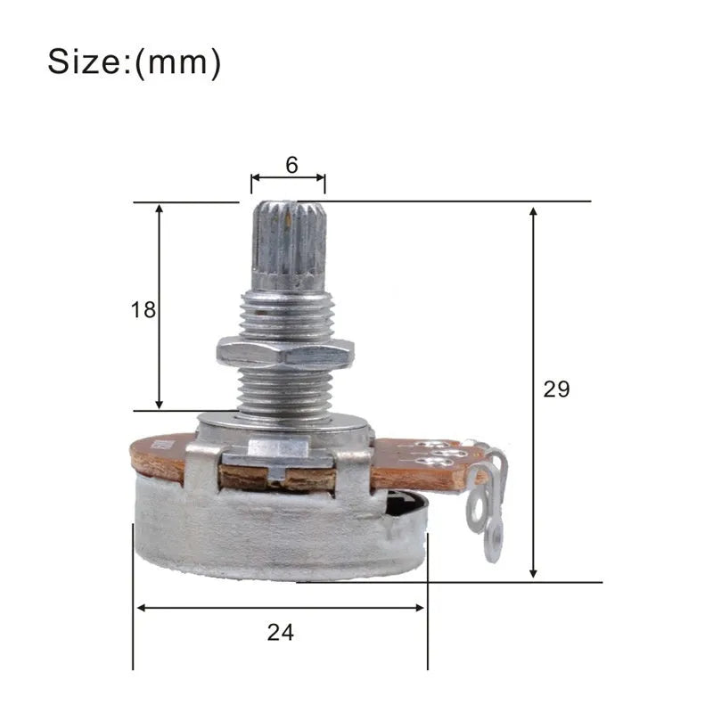 A single silver metal potentiometer knob for an electric guitar's tone or volume control.