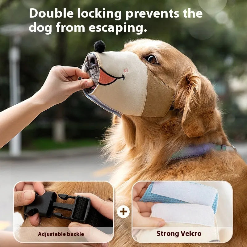 Canvas dog muzzle in Ollie Brown Bear colour, sized for a medium dog, showing adjustable straps.