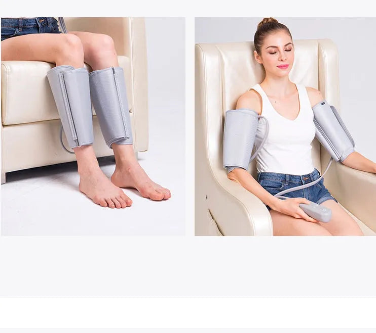 Automatic air wave calf massage machine in grey with pneumatic wrap and control panel
