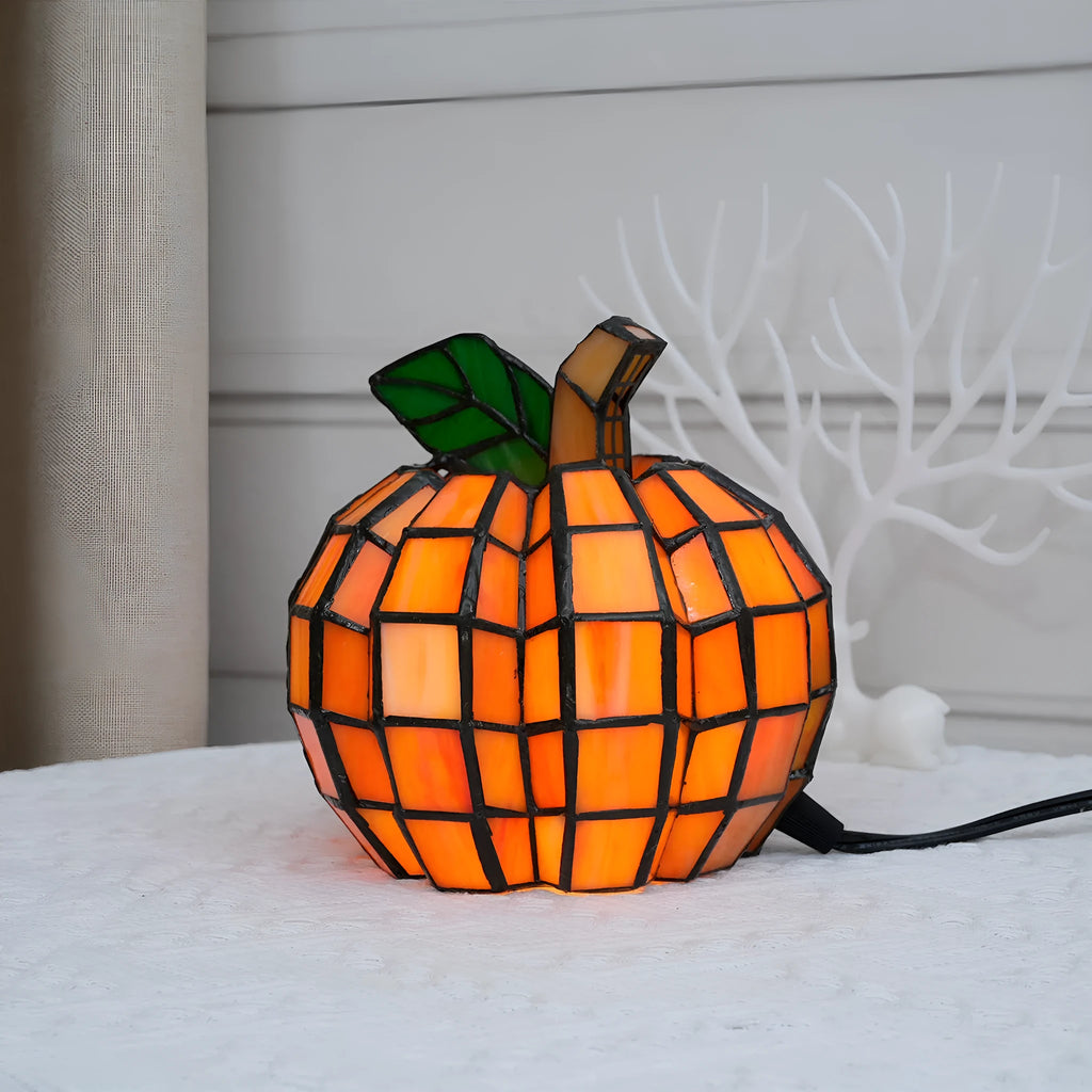 Handmade orange art glass pumpkin LED night light with glass shade and 220V plug options