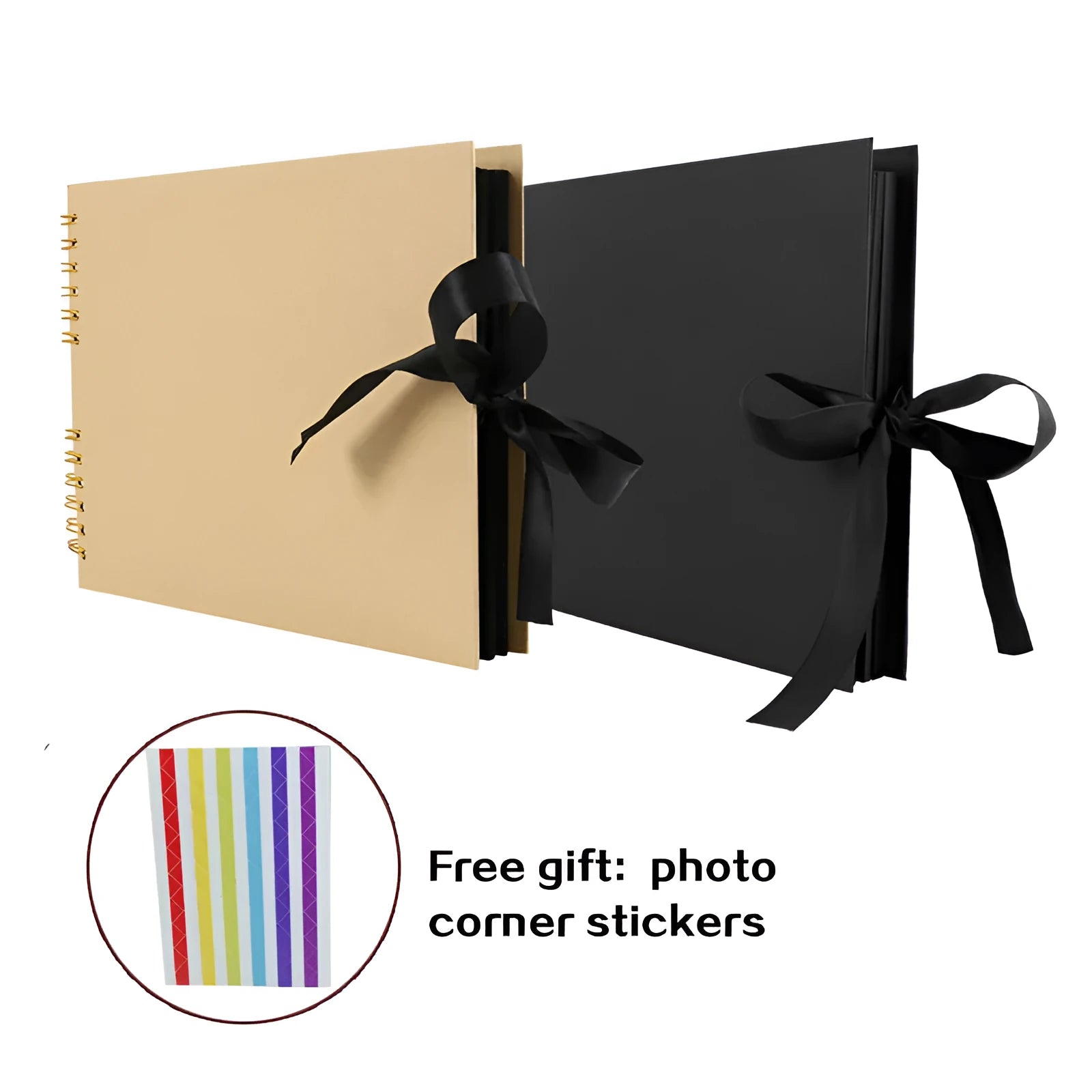 DIY handmade photo album with coil binding in yellow or black, showing its 290mm by 215mm size.