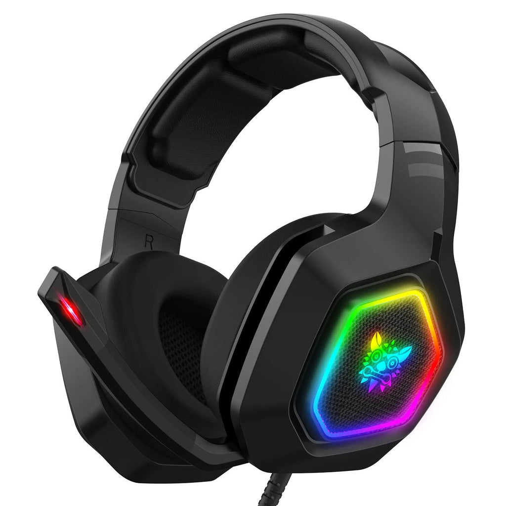 Black wired gaming headset with microphone, 3.5mm plug, 50mm drivers, and 2.2m braided cable
