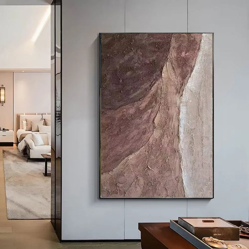 Handmade brown texture abstract oil painting on rolled frameless canvas for modern wall decor