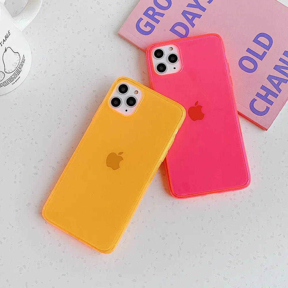 Fluorescent solid colour TPU back cover case for iPhone, shatter resistant, fits iPhone 11, 12, 13