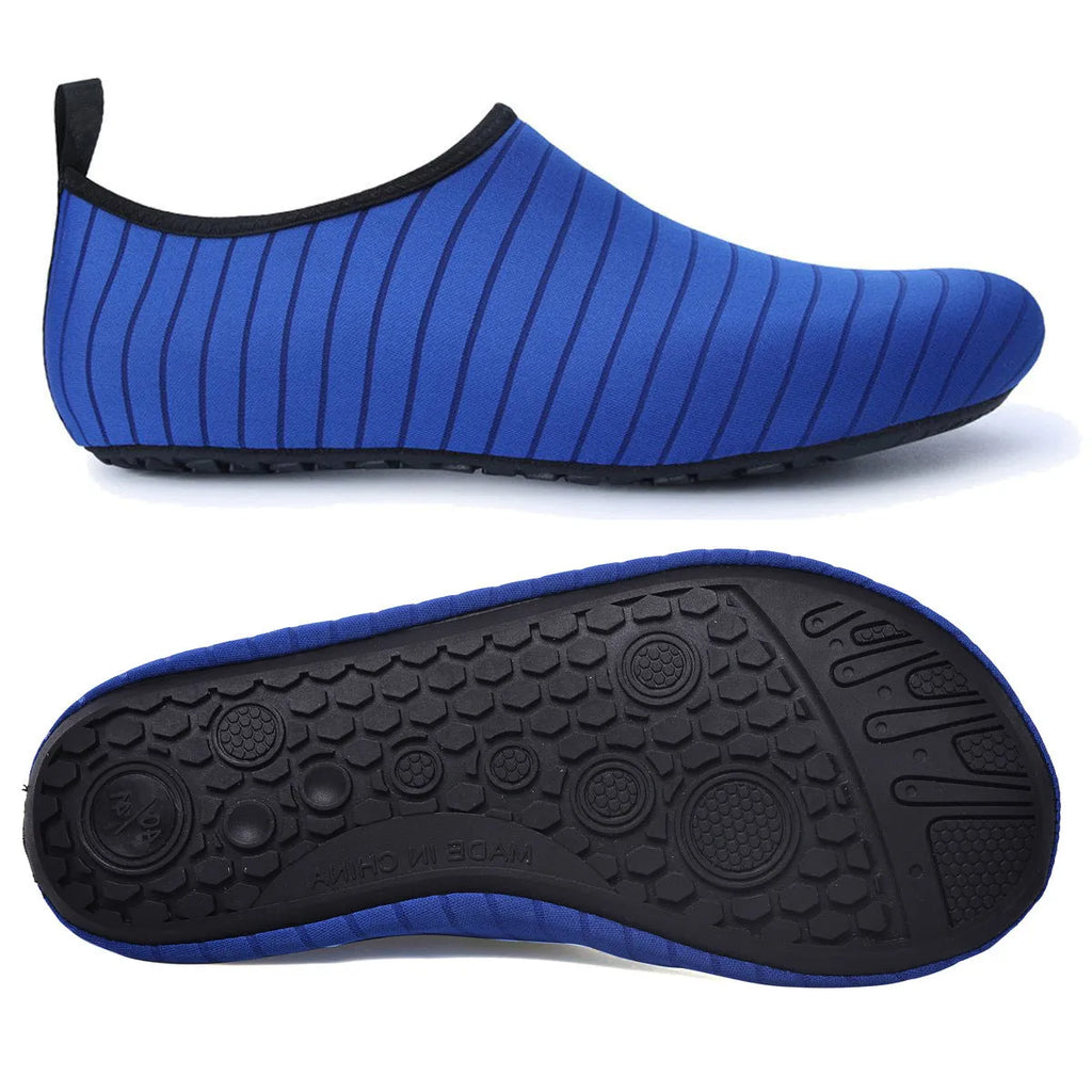 Quick dry barefoot aqua shoes with rubber sole and mesh lining, unisex water socks for beach swim yoga