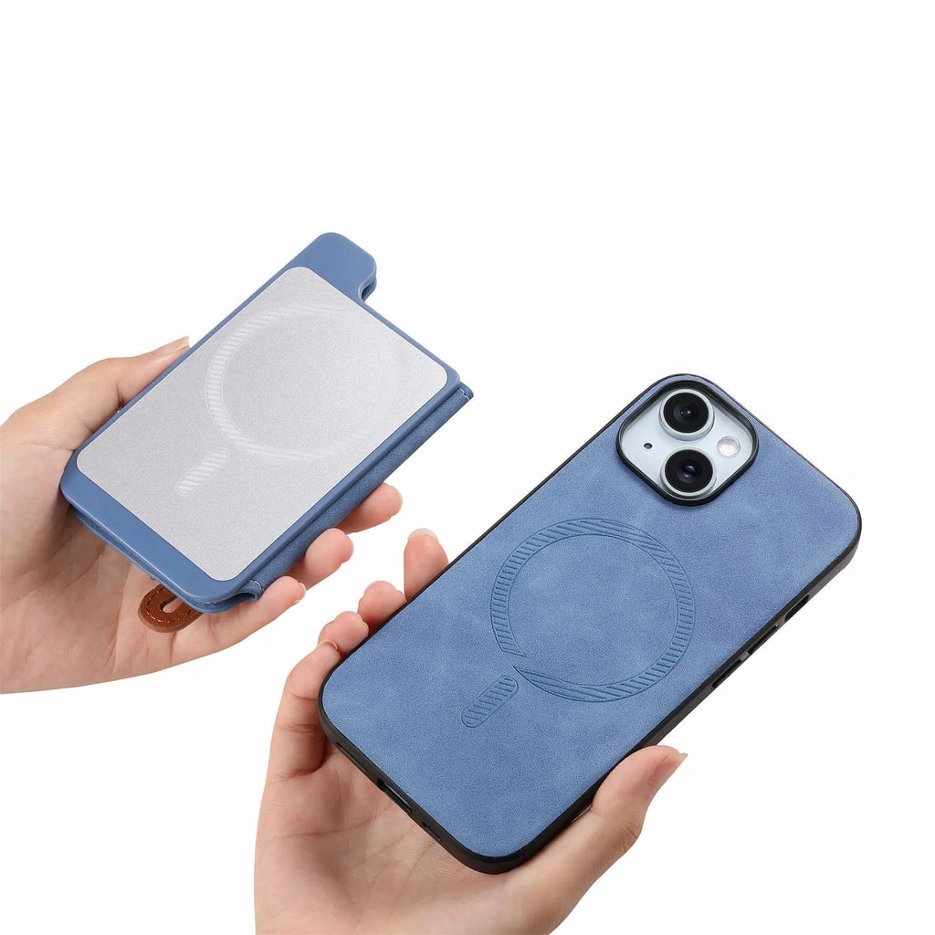 Flip open card holder wallet phone case for Apple iPhone with bracket and magnetic closure in black imitation leather