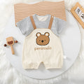 Cartoon bear print baby short sleeve cotton romper suit for summer.