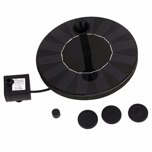 Round 16cm solar fountain pump with solar panel for garden water features.