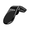Floveme black car magnet phone bracket attached to air vent with silver aluminium alloy finish