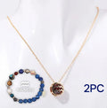 Natural stone beaded necklace and matching bracelet set on a plain background.